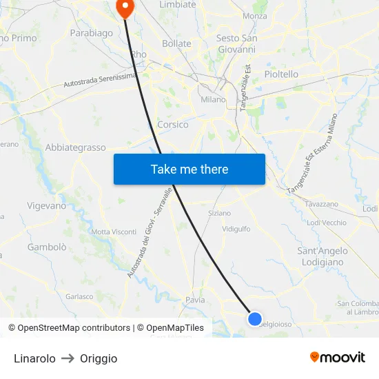 Linarolo to Origgio map