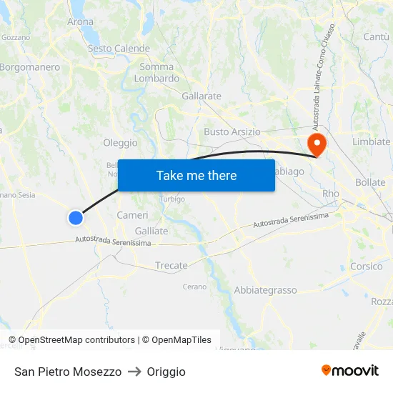 San Pietro Mosezzo to Origgio map