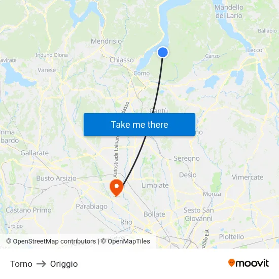 Torno to Origgio map