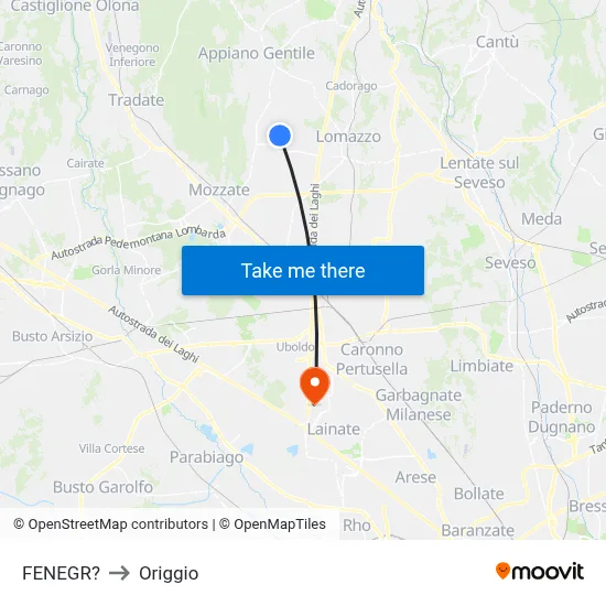 Fenegro to Origgio map