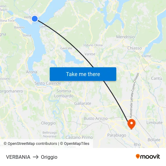 VERBANIA to Origgio map