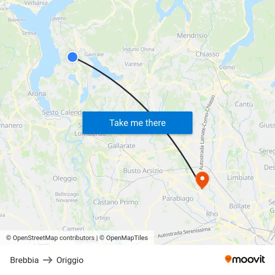 Brebbia to Origgio map