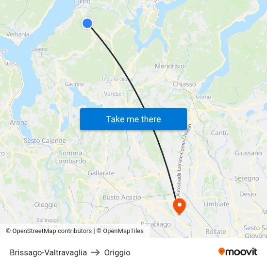 Brissago-Valtravaglia to Origgio map