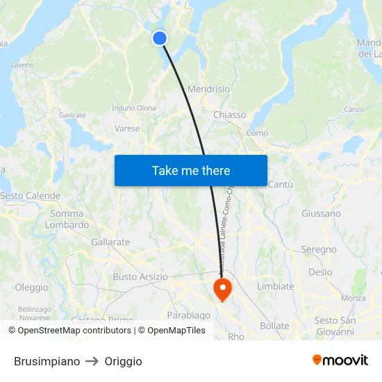Brusimpiano to Origgio map
