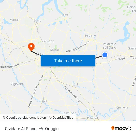 Cividate Al Piano to Origgio map