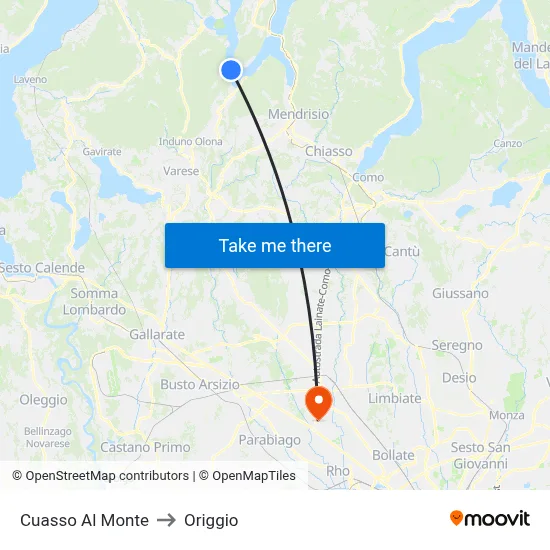 Cuasso Al Monte to Origgio map