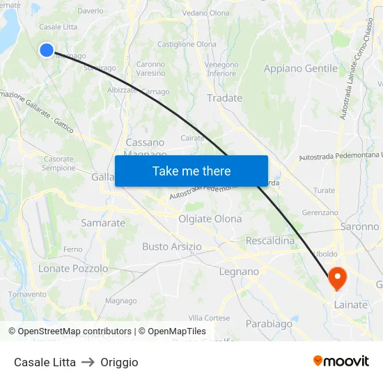 Casale Litta to Origgio map