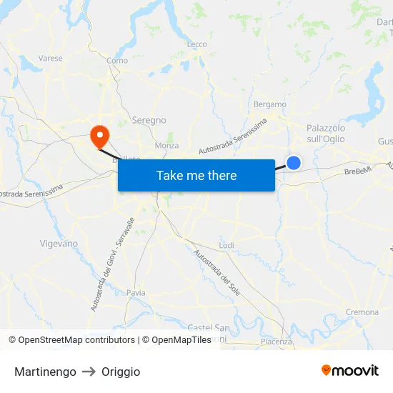 Martinengo to Origgio map