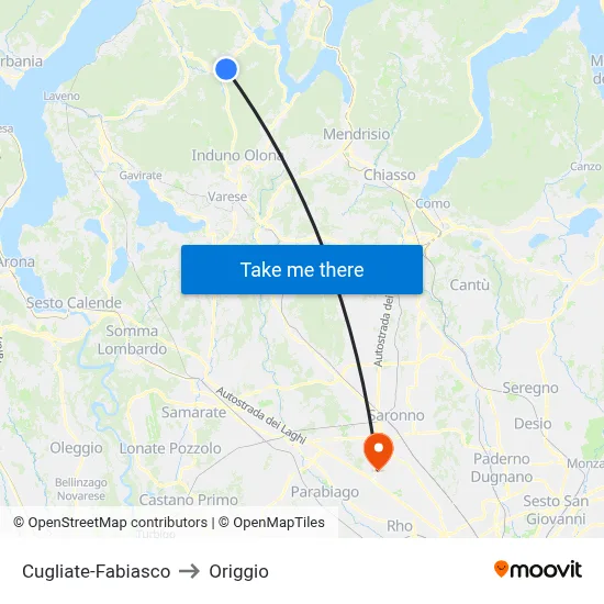 Cugliate-Fabiasco to Origgio map