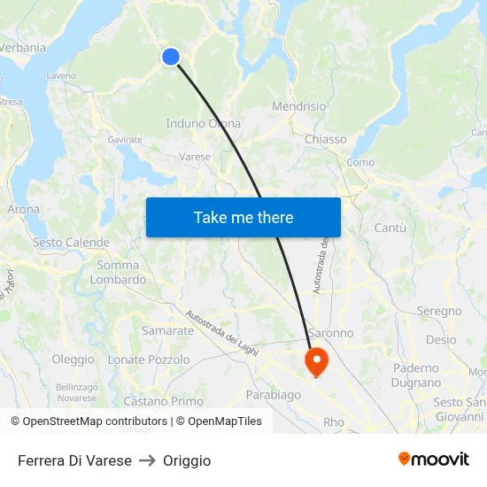 Ferrera Di Varese to Origgio map