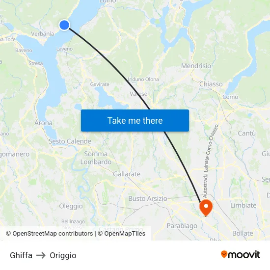 Ghiffa to Origgio map