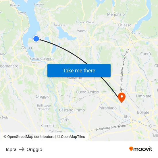 Ispra to Origgio map