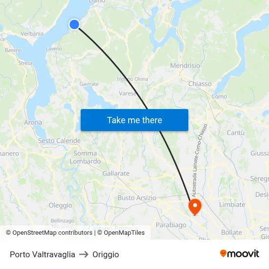 Porto Valtravaglia to Origgio map