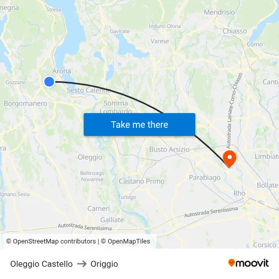 Oleggio Castello to Origgio map