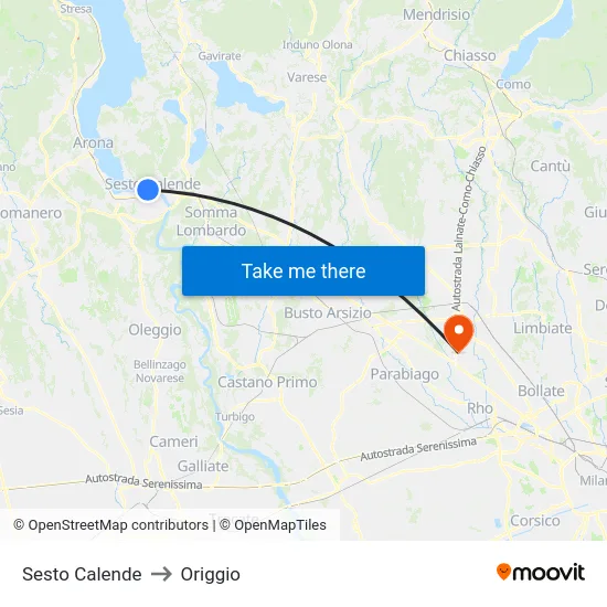 Sesto Calende to Origgio map