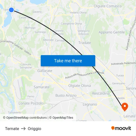 Ternate to Origgio map