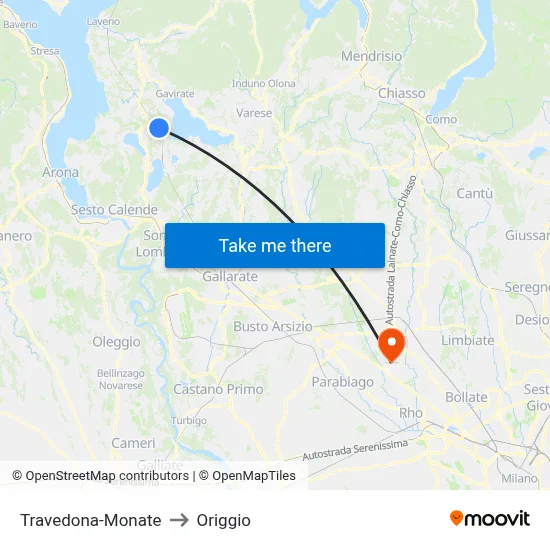 Travedona-Monate to Origgio map
