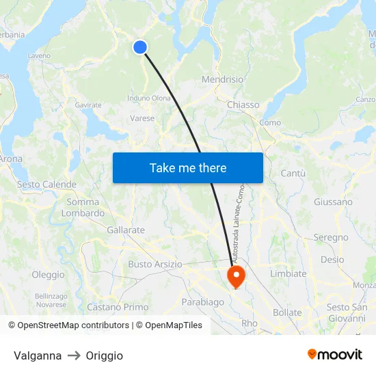 Valganna to Origgio map