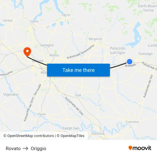 Rovato to Origgio map