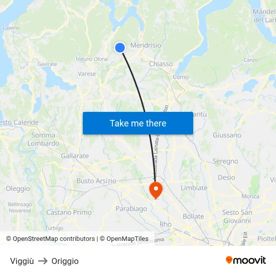Viggiù to Origgio map