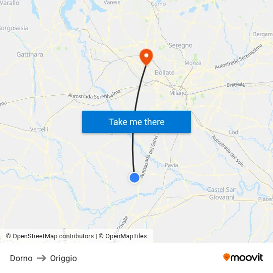 Dorno to Origgio map