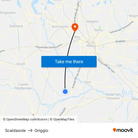 Scaldasole to Origgio map