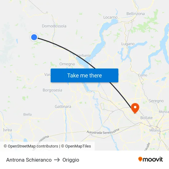 Antrona Schieranco to Origgio map