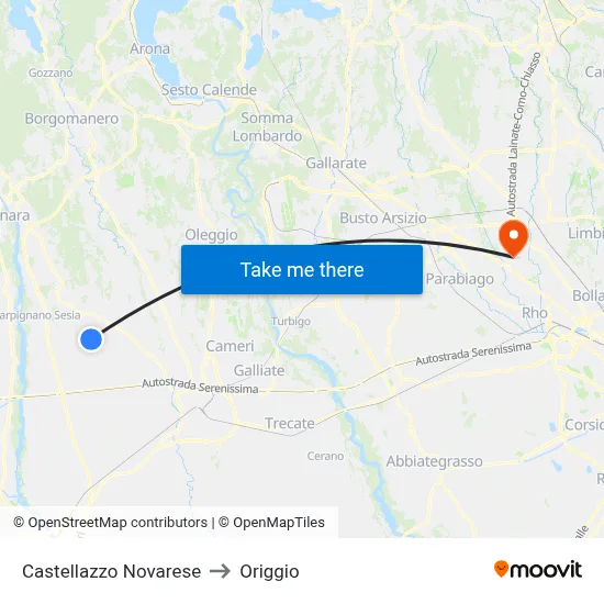 Castellazzo Novarese to Origgio map