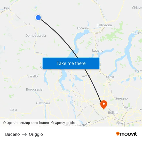 Baceno to Origgio map
