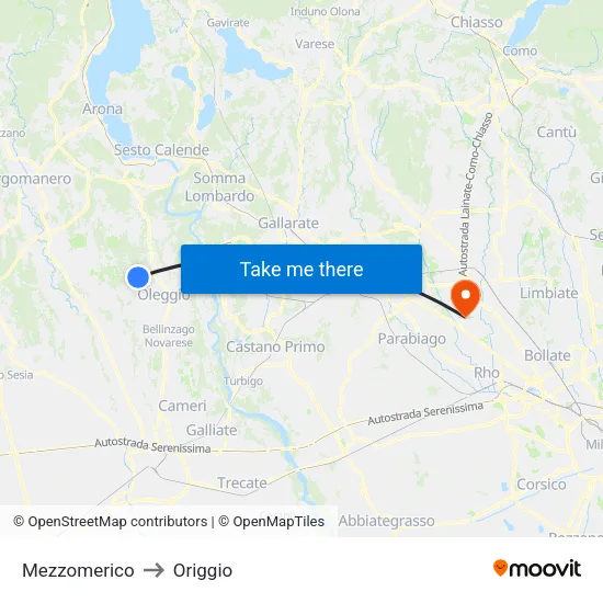 Mezzomerico to Origgio map