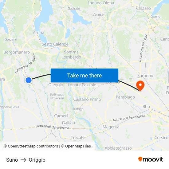 Suno to Origgio map