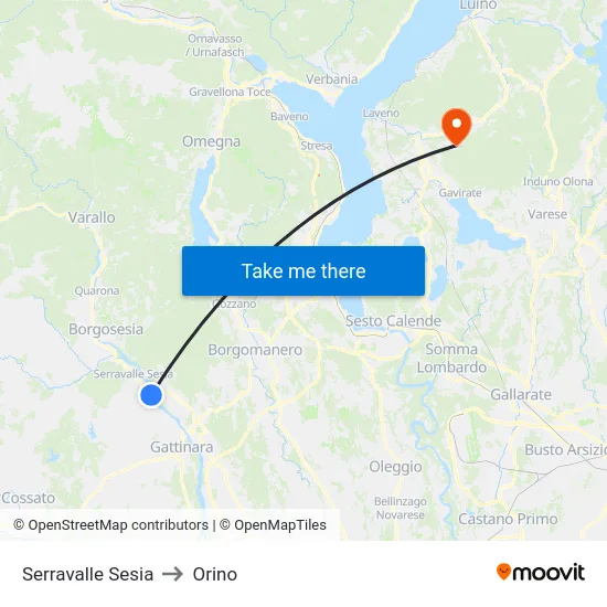Serravalle Sesia to Orino map