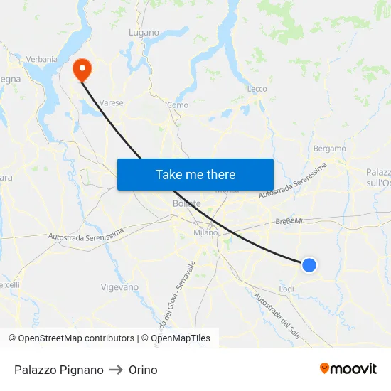 Palazzo Pignano to Orino map