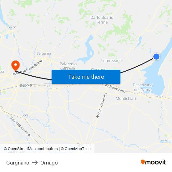 Gargnano to Ornago map