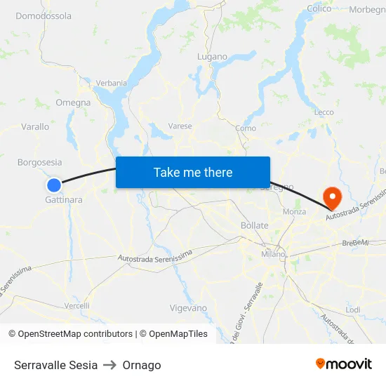 Serravalle Sesia to Ornago map