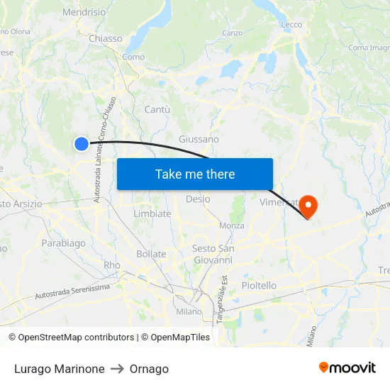 Lurago Marinone to Ornago map
