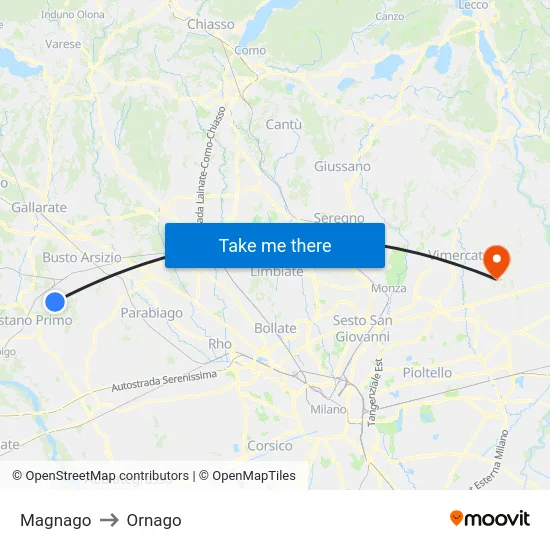 Magnago to Ornago map