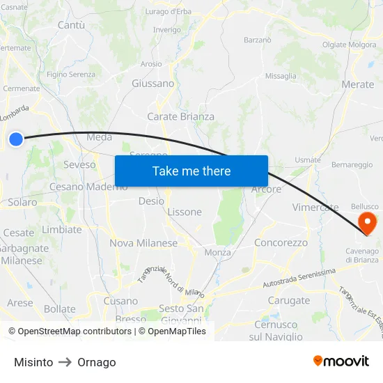 Misinto to Ornago map