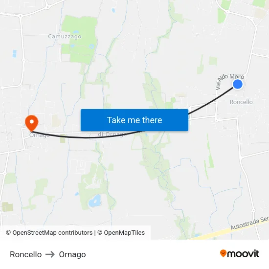 Roncello to Ornago map