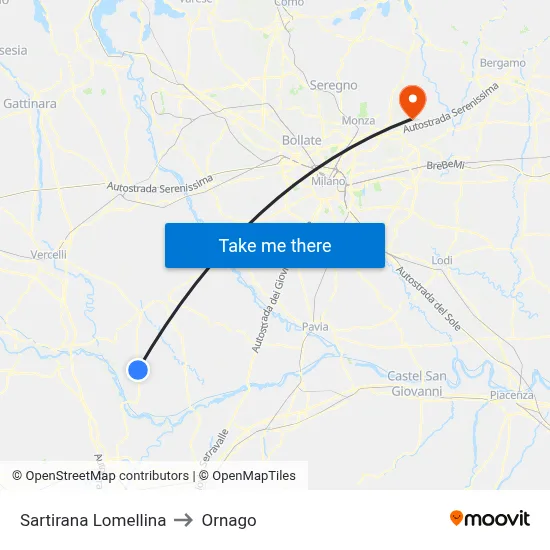 Sartirana Lomellina to Ornago map