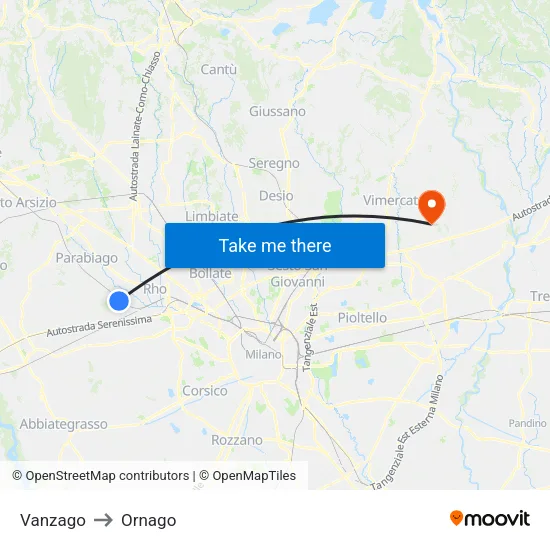 Vanzago to Ornago map