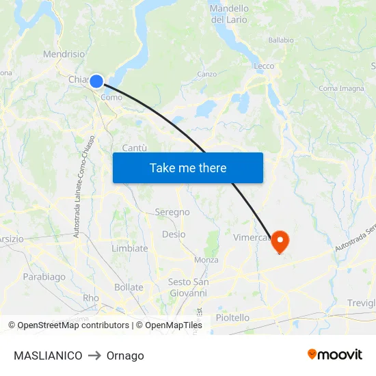 Maslianico to Ornago map