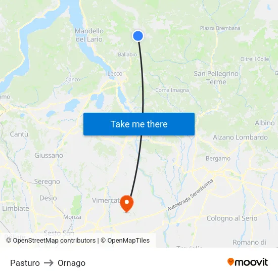 Pasturo to Ornago map