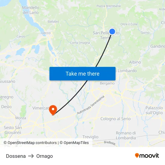 Dossena to Ornago map