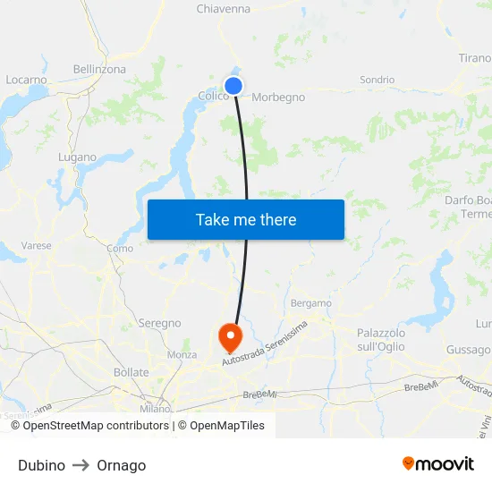 Dubino to Ornago map