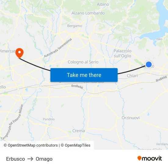 Erbusco to Ornago map