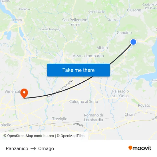 Ranzanico to Ornago map