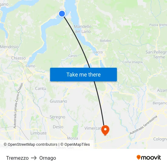 Tremezzo to Ornago map