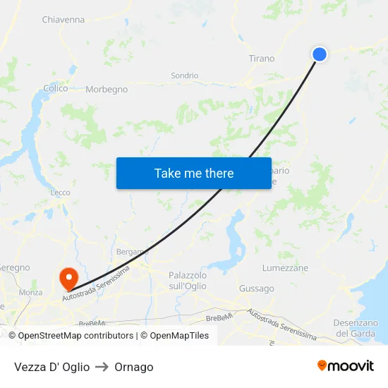 Vezza D' Oglio to Ornago map