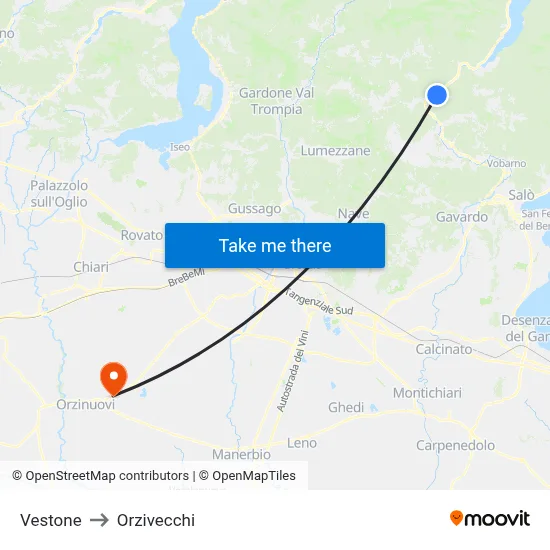 Vestone to Orzivecchi map
